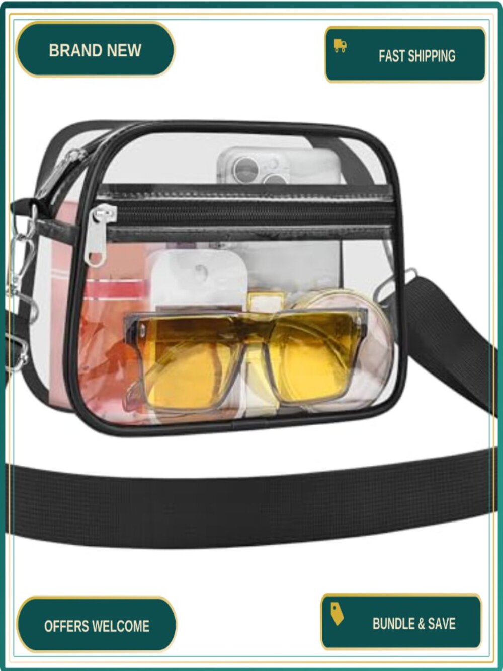 Clear Bag Stadium Approved Waterproof PVC Crossbody Messenger Purse